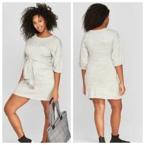 Isabel Maternity Sweater Dress sz L Heather Gray 3/4 Sleeve Tie Baby Bump Shirt